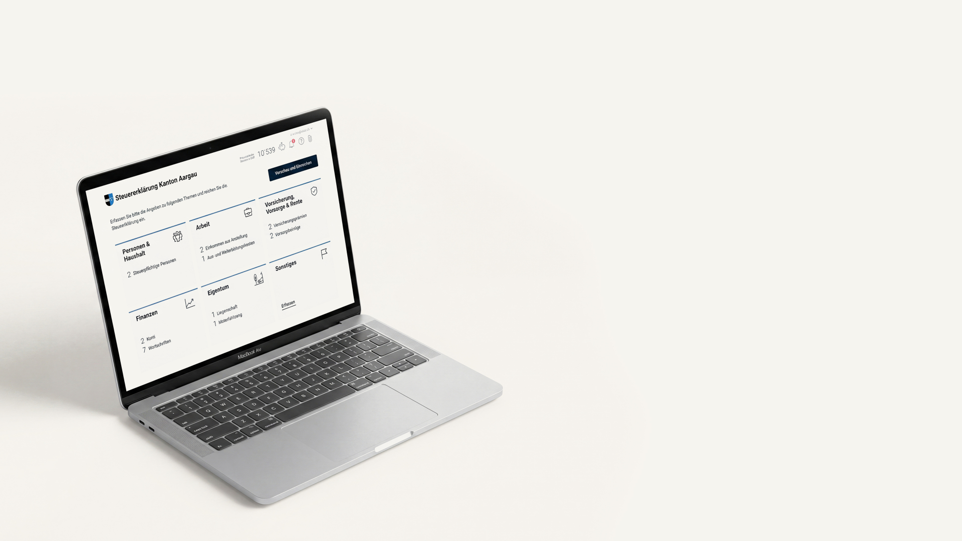 Steuererklärung Kanton Aargau auf Laptop